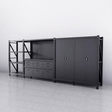 9-Drawer Pegboard Workbench & 2 Cabinets & Shelving (1.2-2.0m Wide)