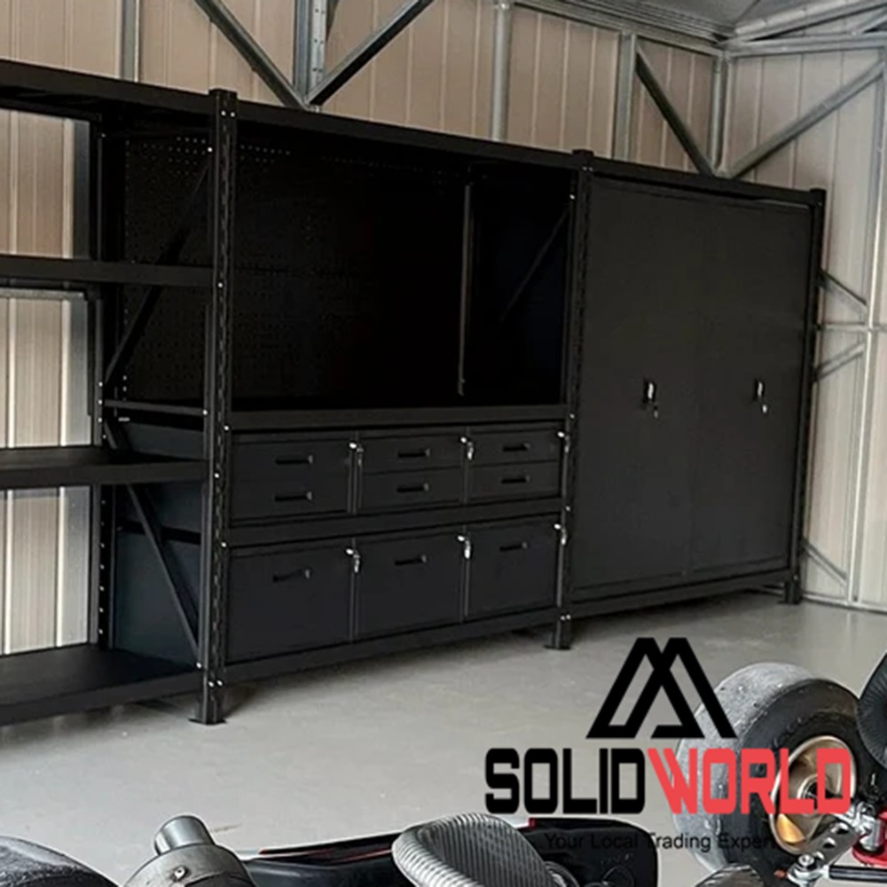 9-Drawer Pegboard Workbench & 2 Cabinets & Shelving (1.2-2.0m Wide)