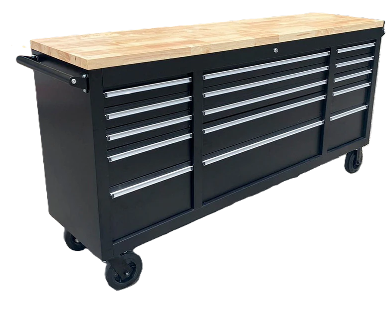 72'' 15-Drawer Stee Toolbox Cabinet With Timber Top