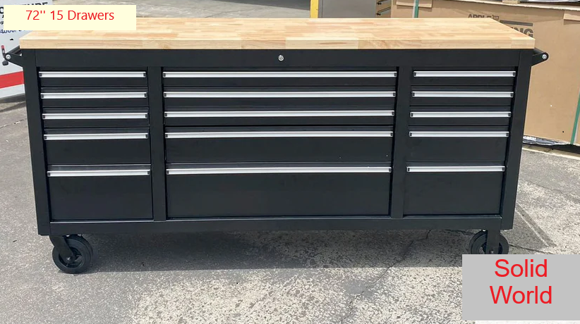72'' 15-Drawer Stee Toolbox Cabinet With Timber Top