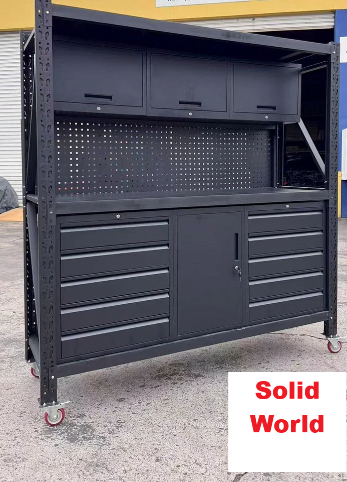 2m(L) 10-Drawer & 4-Cabinet Steel Pegboard Workbench