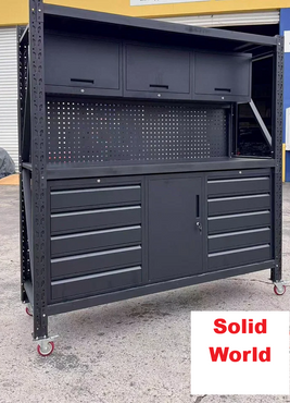 2m(L) 10-Drawer & 4-Cabinet Steel Pegboard Workbench