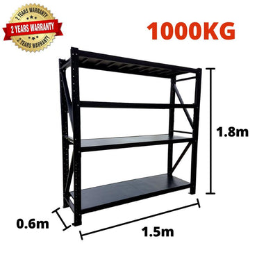 1.5m(W) x 1.8m(H) x 0.6m(D) Metal Shelving 1000KG Black