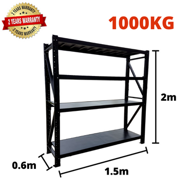 1.5m(W) x 2.0m(H) x 0.6m(D) Metal Shelving 1000KG Black