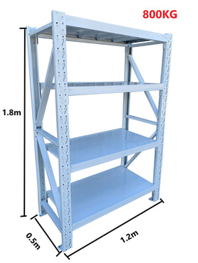 1.2m(W) x 1.8m(H) x 0.5m(D) Metal Shelving 800KG White