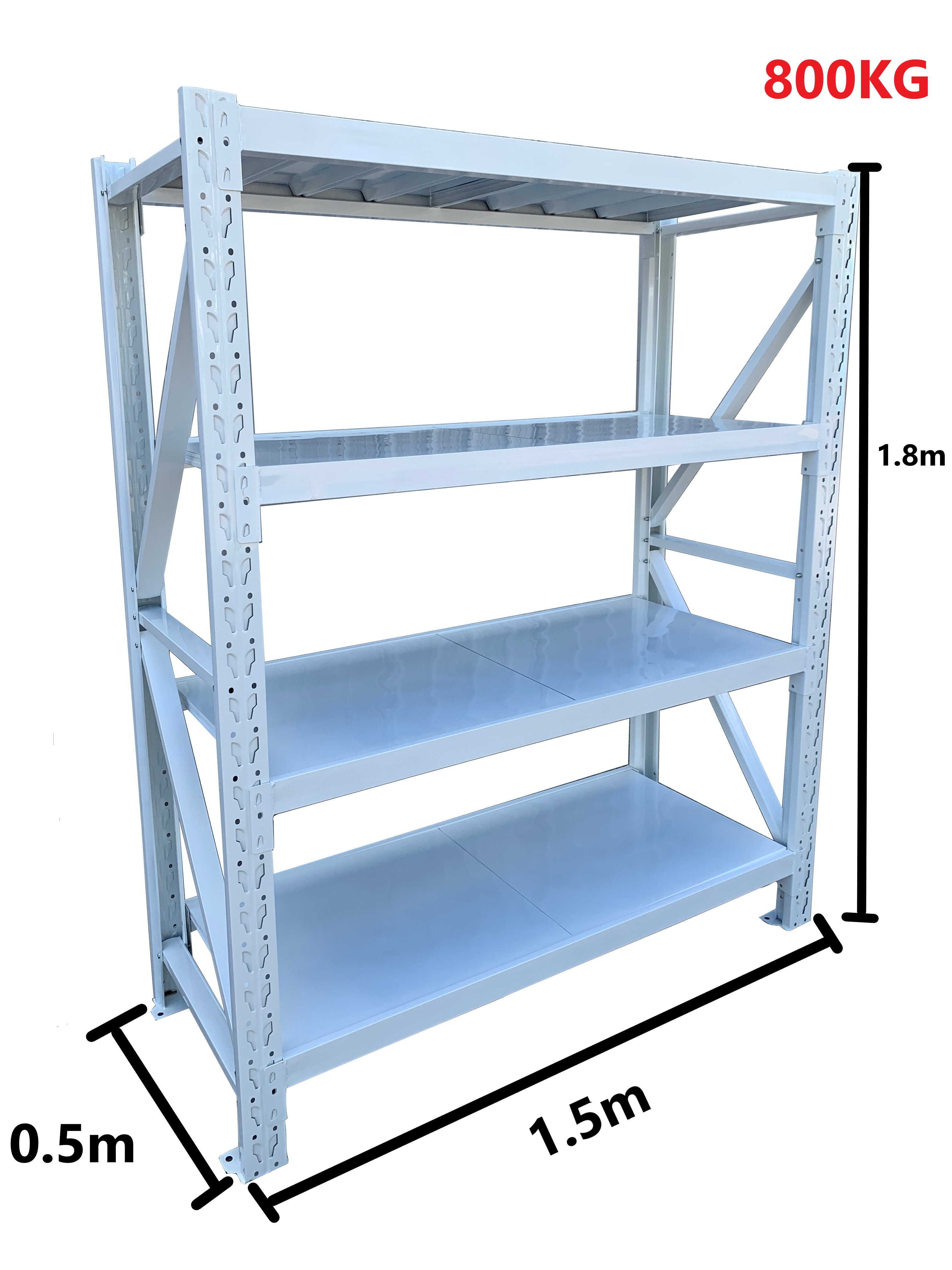 1.5m(W) x 1.8m(H) x 0.5m(D) Metal Shelving 800KG White