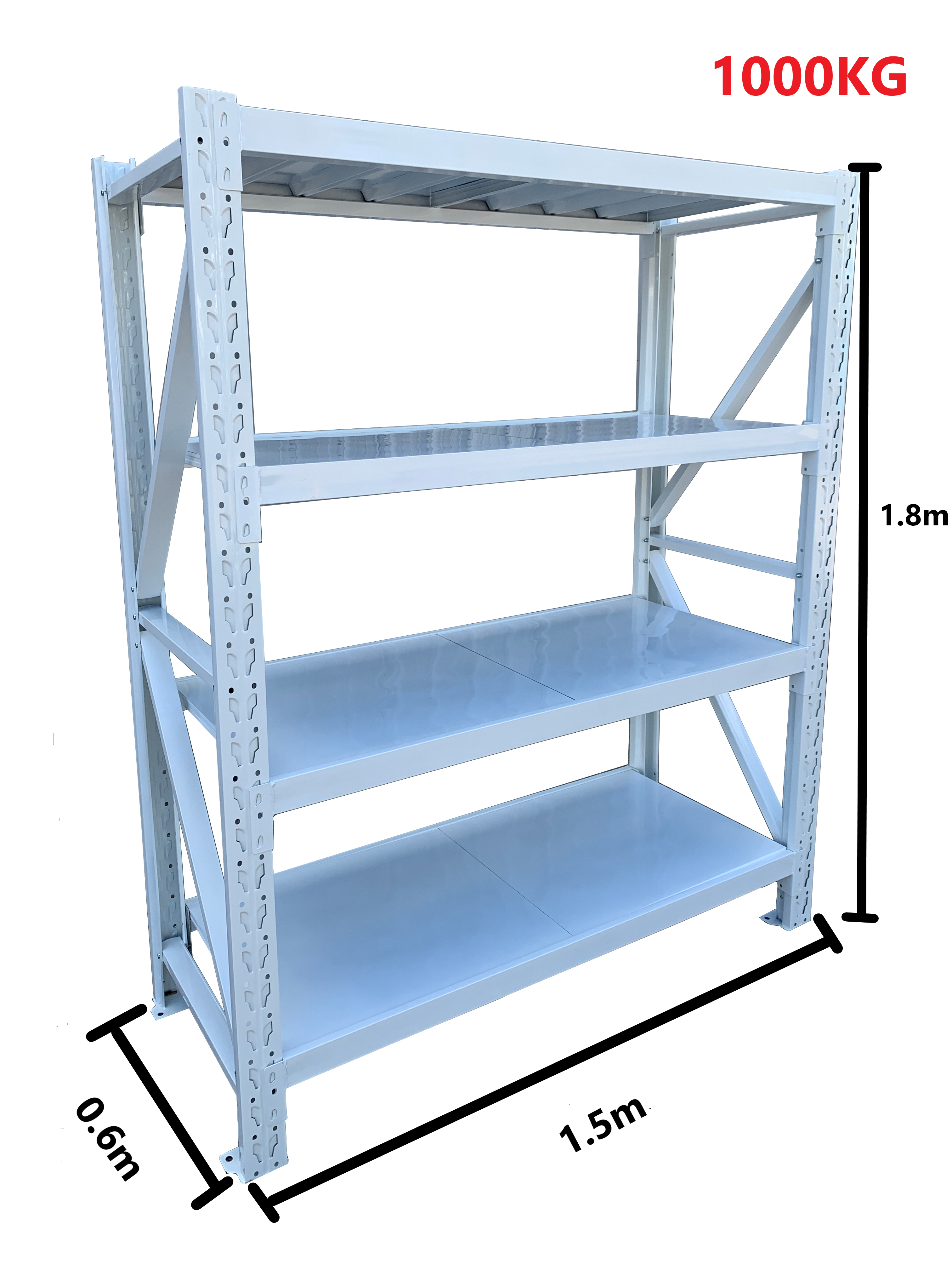 1.5m(W) x 1.8m(H) x 0.6m(D) Metal Shelving 1000KG White