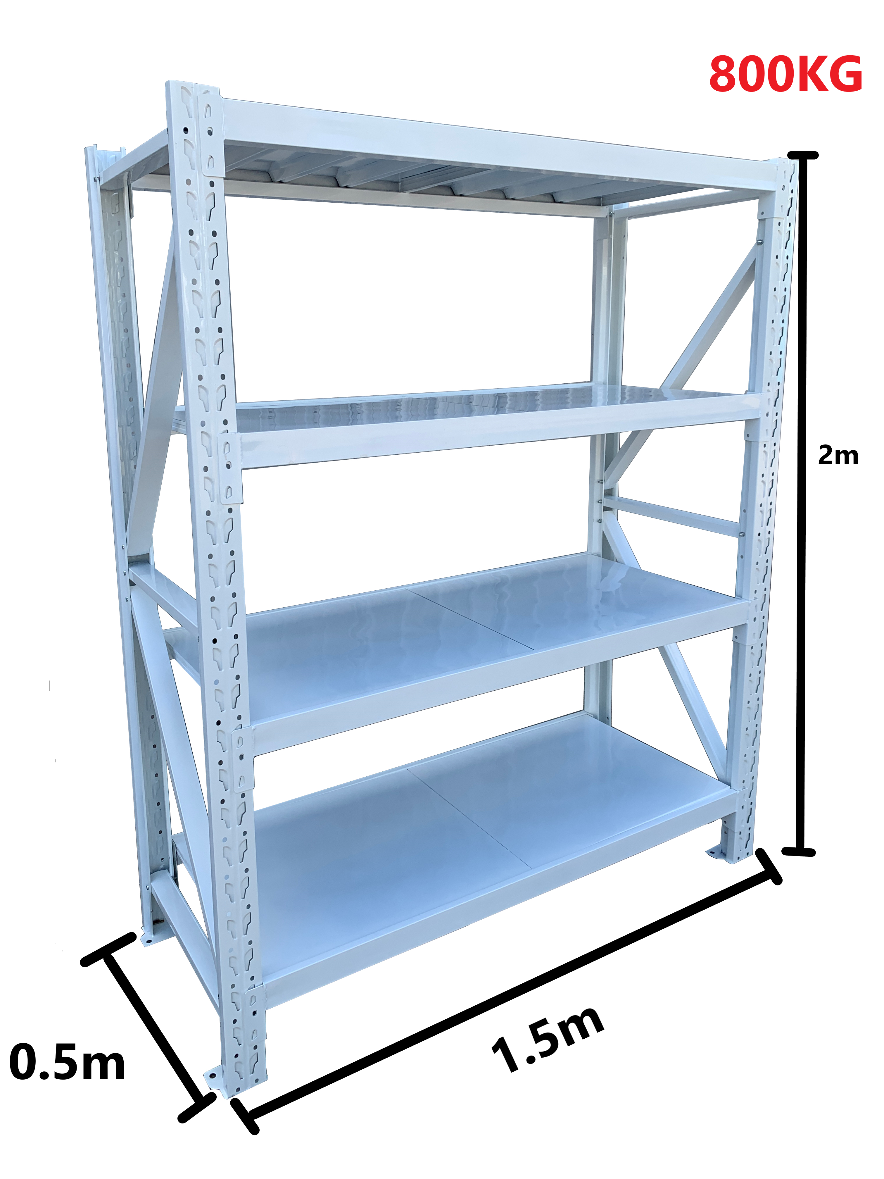 1.5m(W) x 2.0m(H) x 0.5m(D) Metal Shelving 800KG White