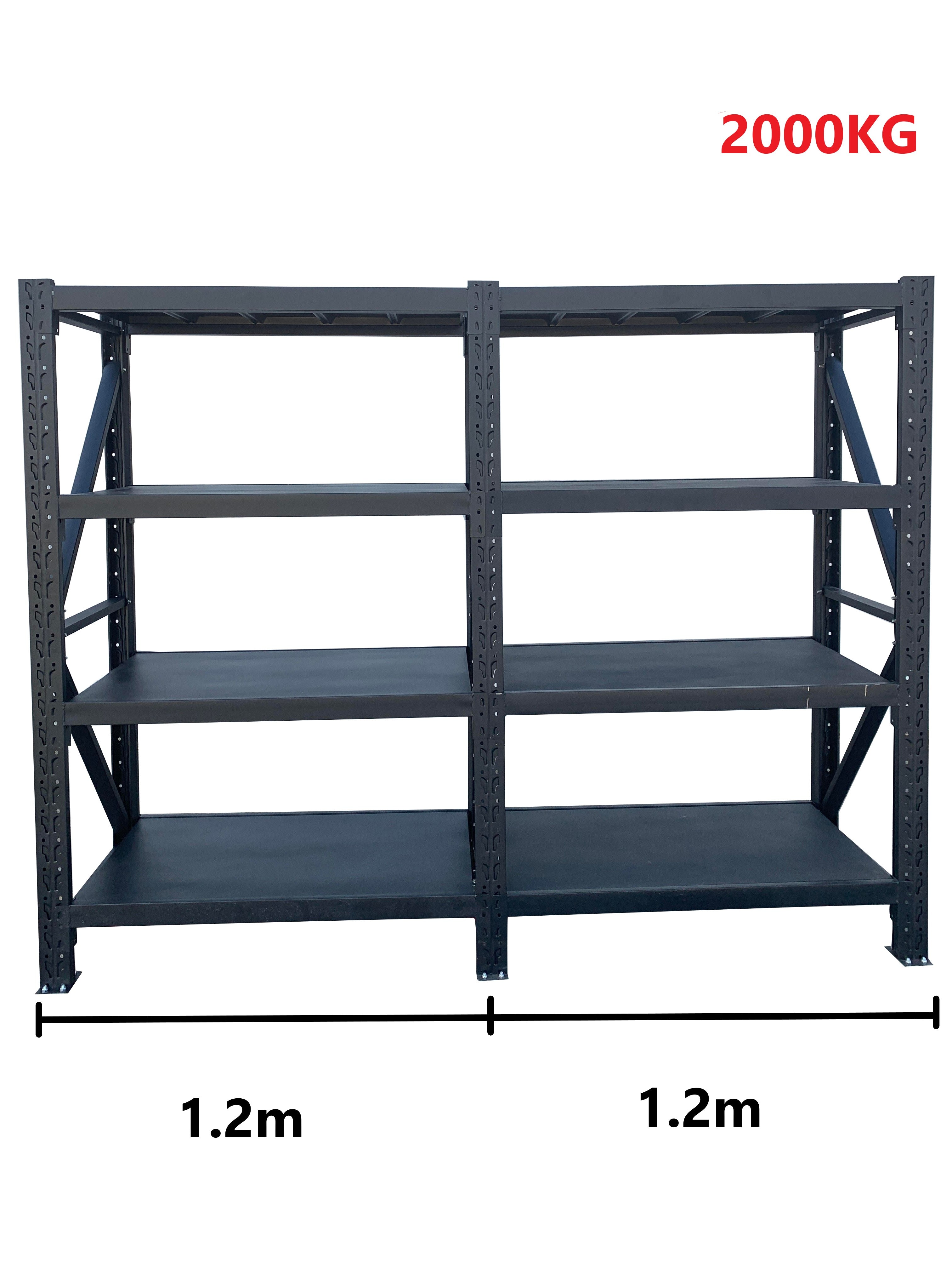 2.4m(W) x 1.8m(H) x 0.6m(D) 2000kg Connecting Shelving Black