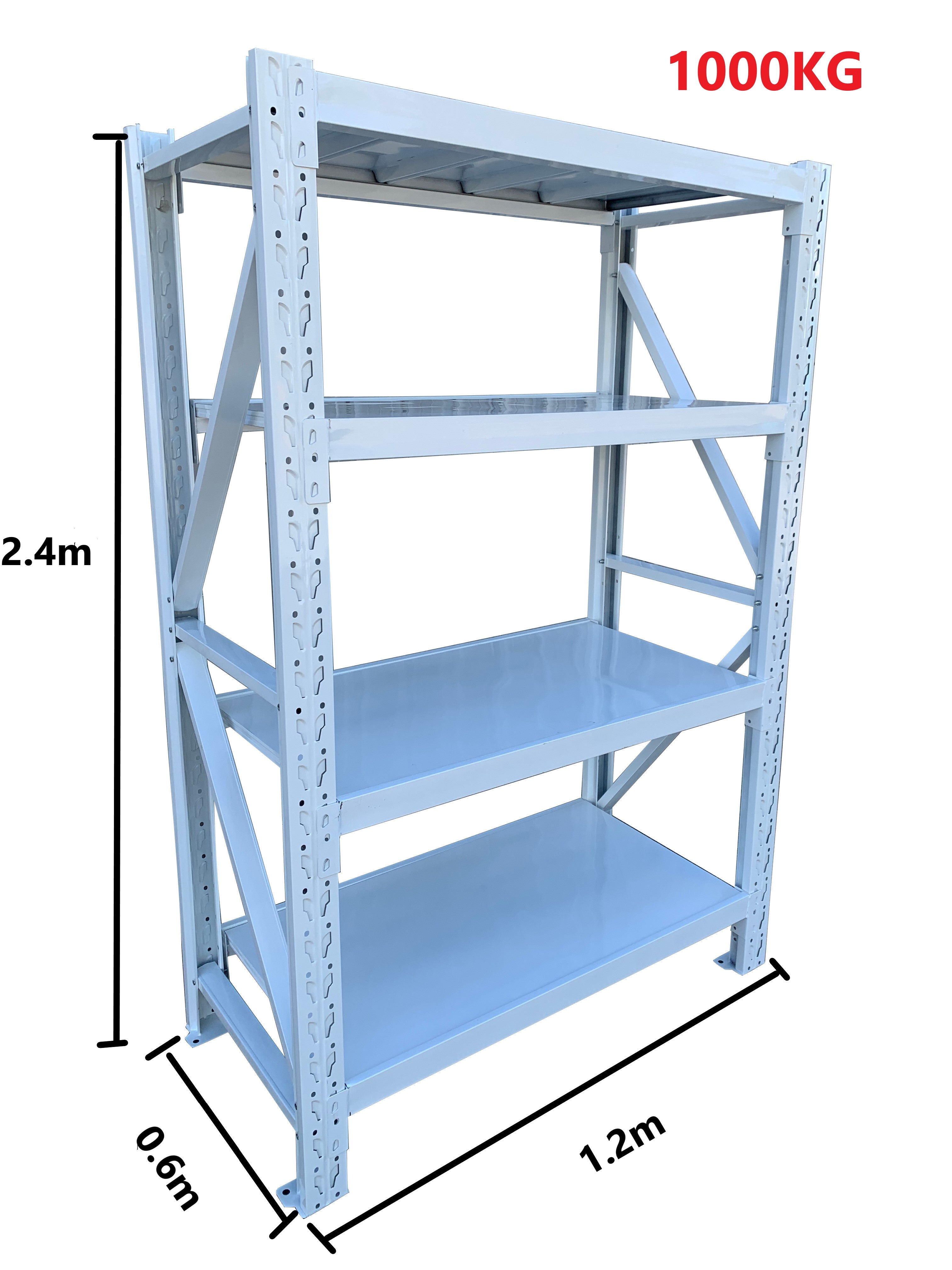 1.2m(W) x 2.4m(H) x 0.6m(D) Metal Shelving 1000KG White