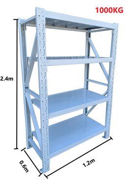 1.2m(W) x 2.4m(H) x 0.6m(D) Metal Shelving 1000KG White