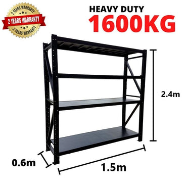 1.5m(W) x 2.4m(H) x 0.6m(D) 1600KG Heavy Duty Metal Shelving BLACK