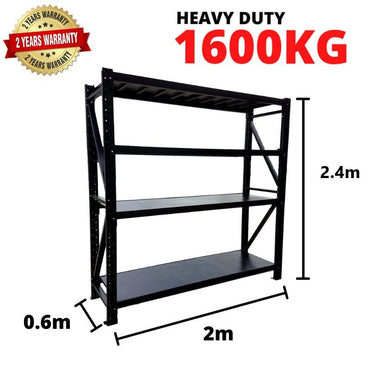 2.0m(W) x 2.4m(H) x 0.6m(D) 1600KG Heavy Duty Metal Shelving BLACK