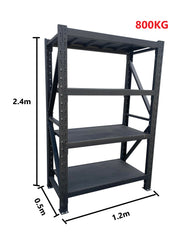 1.2m(W) x 2.4m(H) x 0.5m(D) Metal Shelving 800KG Black
