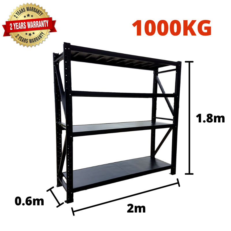 2.0m x 1.8m x 0.6m Metal Shelving 1000KG Black