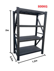1.2m(W) x 2.0m(H) x 0.5m(D) Metal Shelving 800KG Black