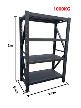 1.2m(W) x 2.0m(H) x 0.6m(D) Metal Shelving 1000KG Black