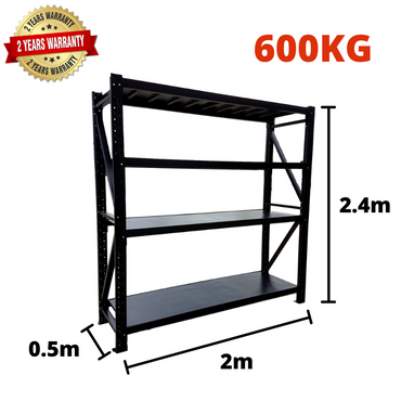 2.0m(W) x 2.4m(H) x 0.5m(D) Metal Shelving 600KG Black