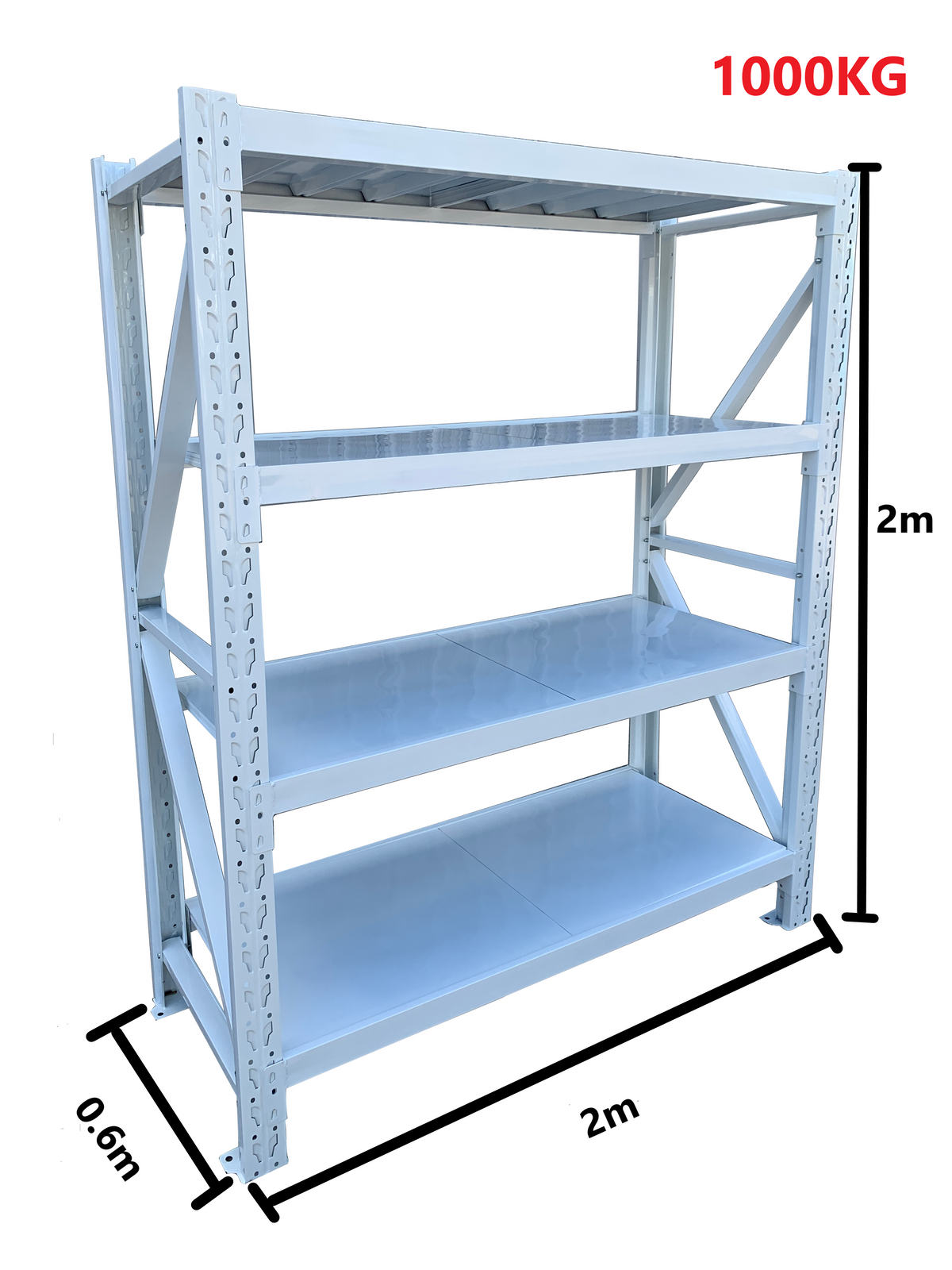 2.0m(W) x 2.0m(H) x 0.6m(D) Metal Shelving 1000KG White