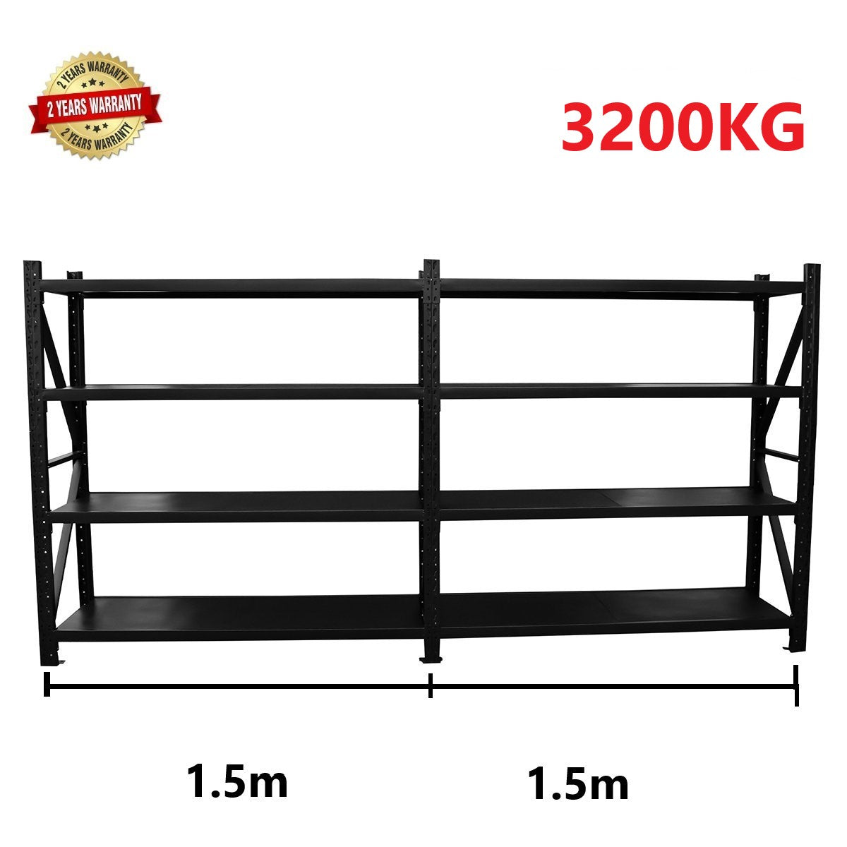 3.0m(W)x1.8m(H)x0.6m(D) 3200kg Heavy Duty Connecting Shelving Black