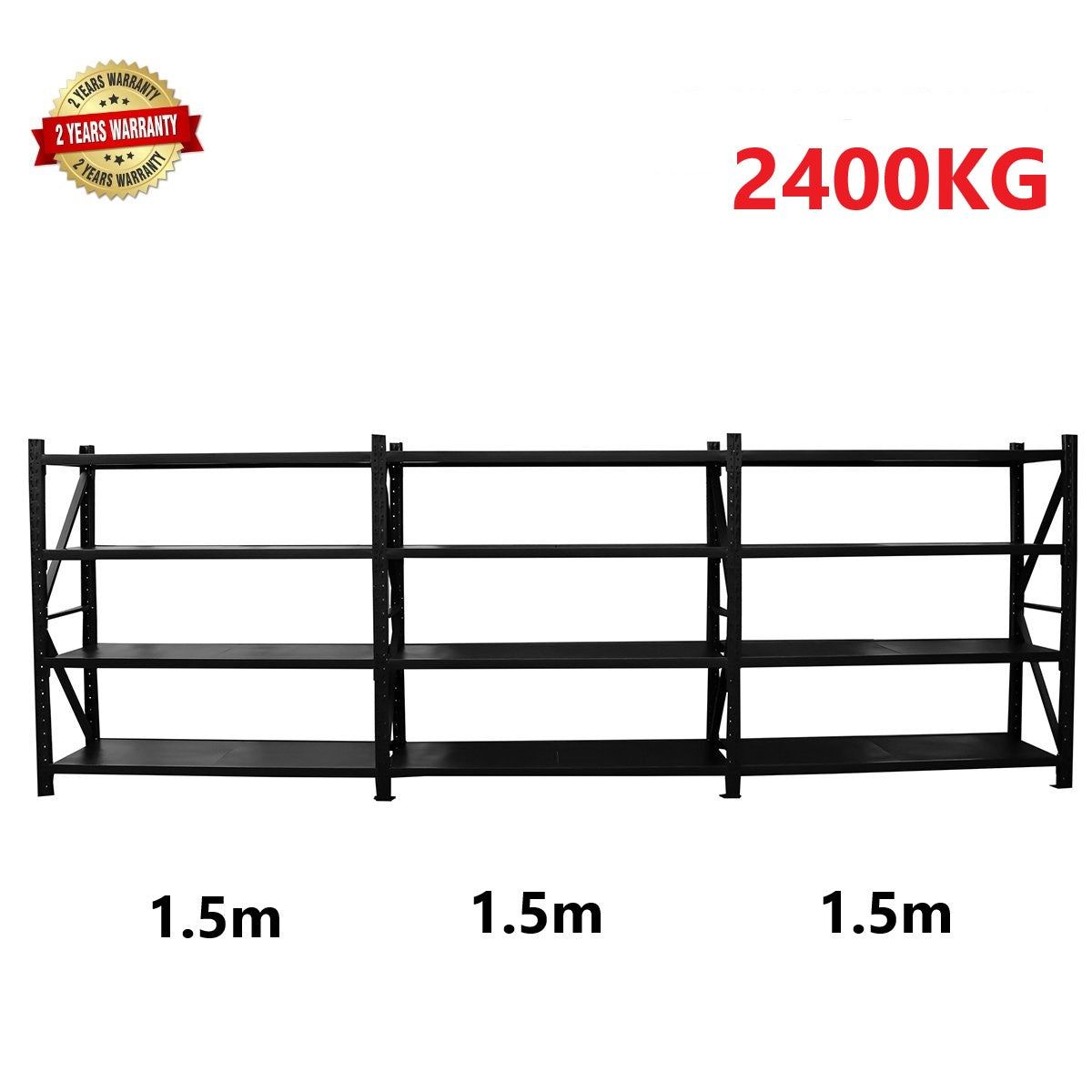 4.5m (W) x 2.0m (H) x 0.5m (D) 2400KG Connecting Shelving BLACK