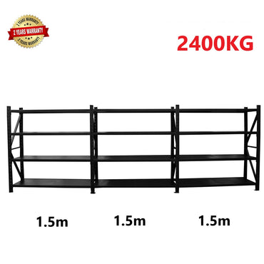 4.5m(W)x2.0m(H)x0.6m(D) 2400kg Connecting Shelving BLACK