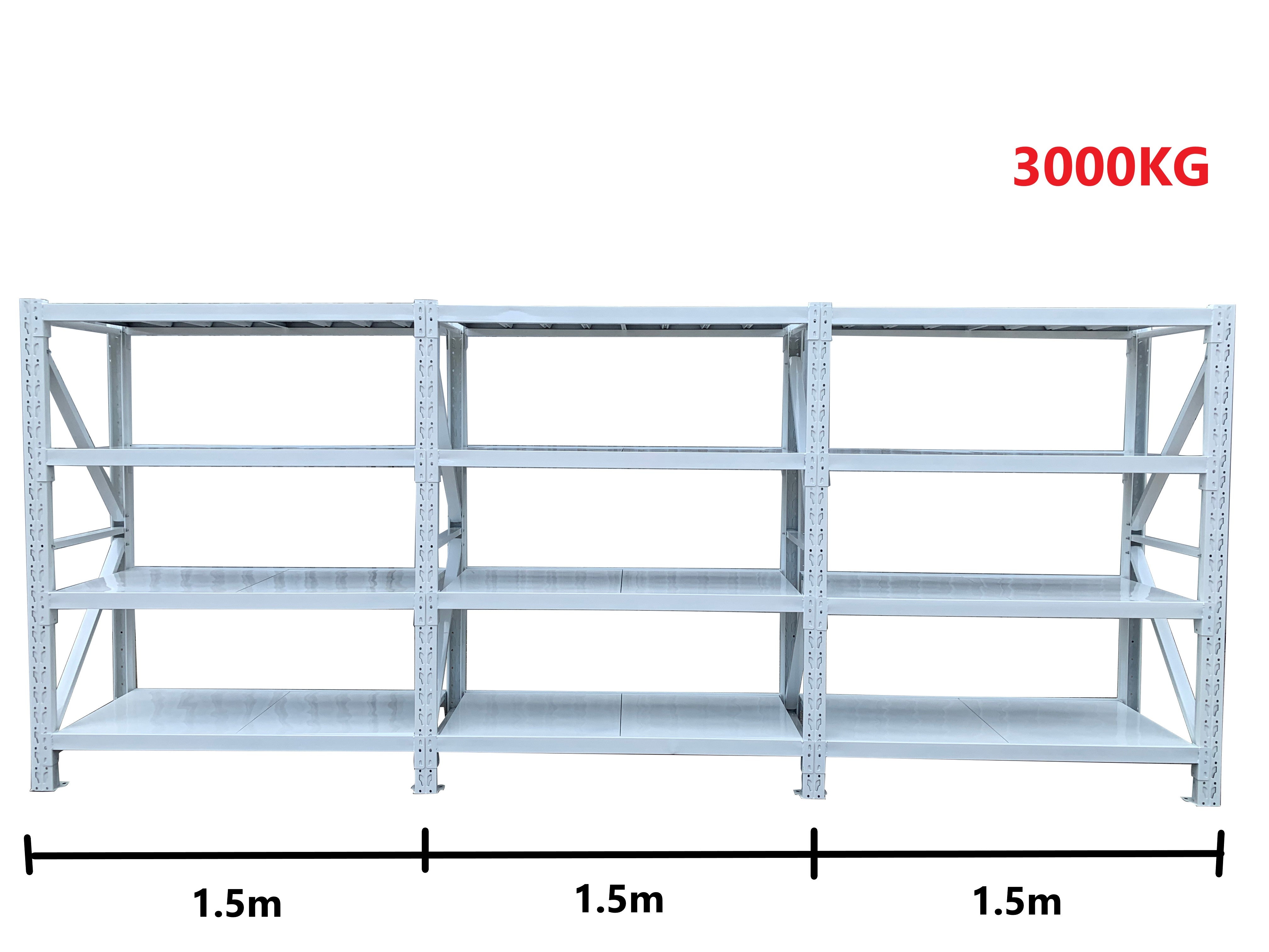 4.5m (W) x 1.8m (H) x 0.6m (D) 3000KG Connecting Shelving WHITE
