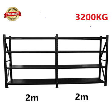 4.0m(W) x 2.4m(H) x 0.6m(D) 3200KG Heavy Duty Connecting Shelving BLACK