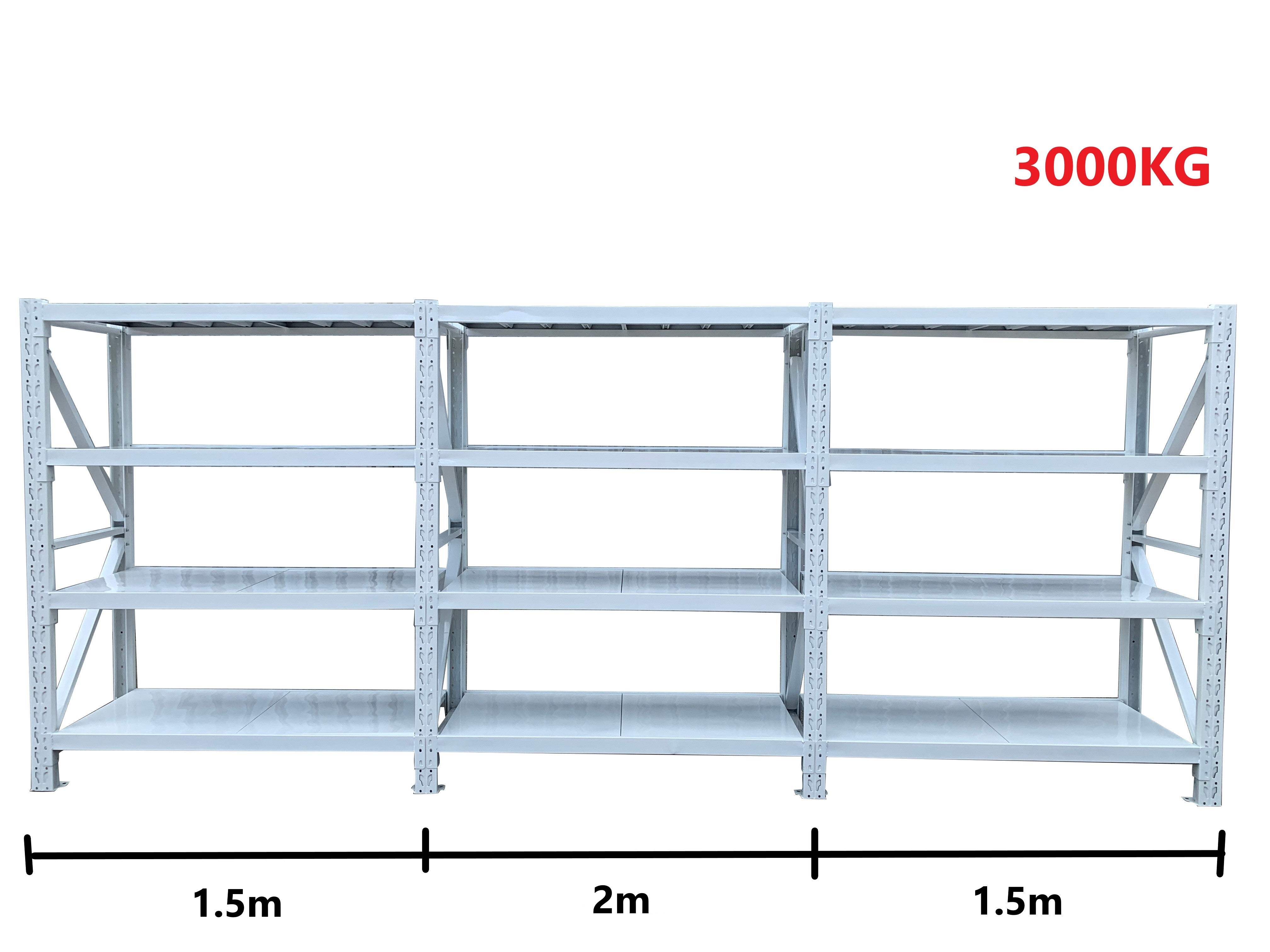 5.0m(W)x2.0m(H)x0.6m(D) 3000KG Connecting Shelving WHITE