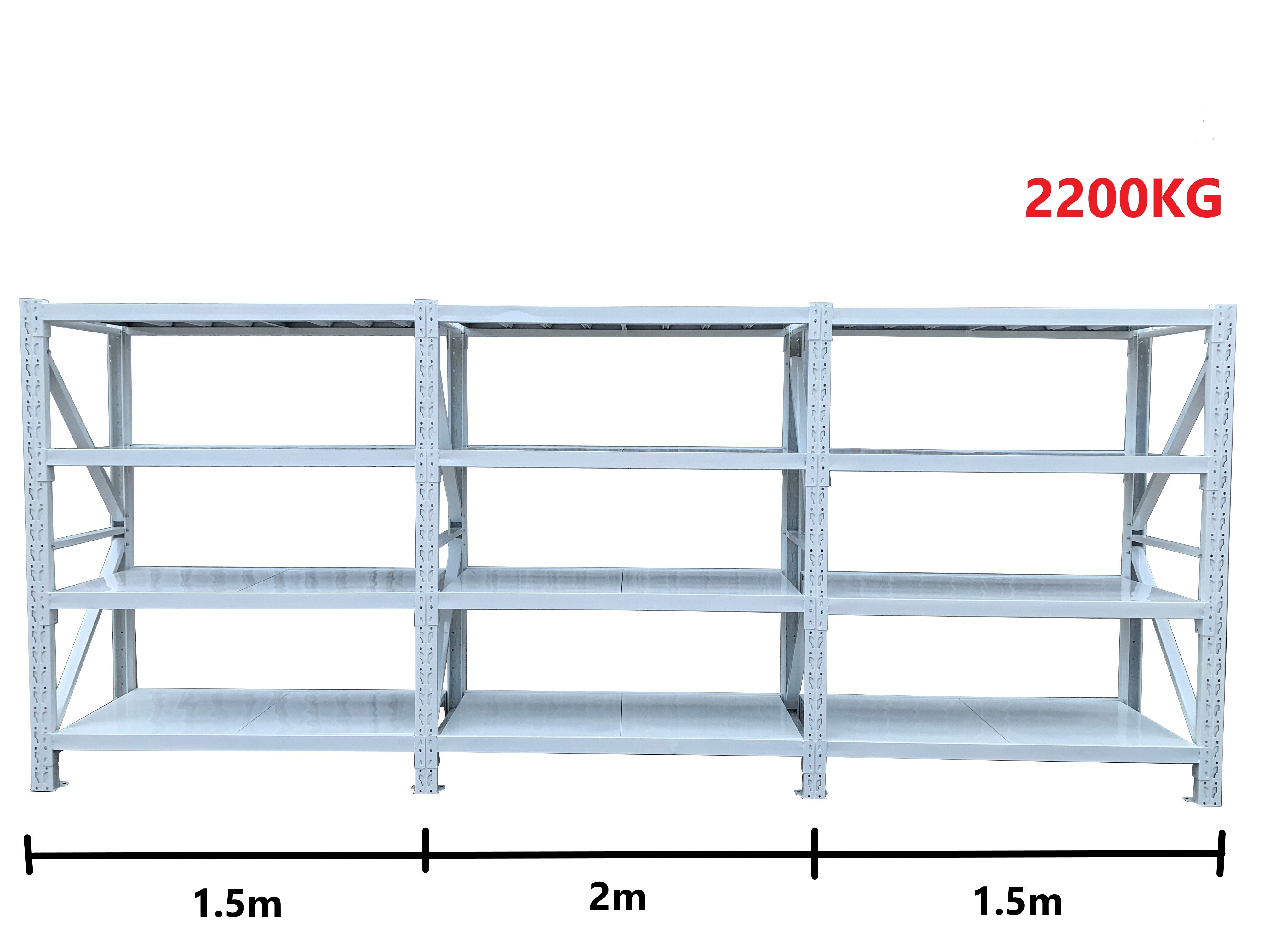 5.0m(W)x2.4m(H)x0.5m(D) 2200KG Connecting Shelving WHITE