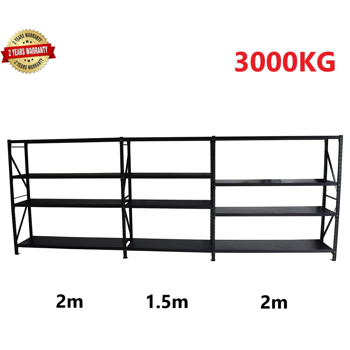 5.5m(W) x 1.8m(H) x 0.6m(D) 3000KG Connecting Shelving Black