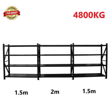 5.0m(W) x 2.0m(H) x 0.6m(D) 4800KG Heavy Duty Connecting Shelving Black