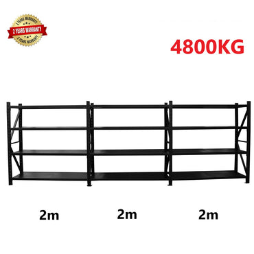 6.0m(W) x 1.8m(H) x 0.6m(D) 4800kg Heavy Duty Connecting Shelving Black