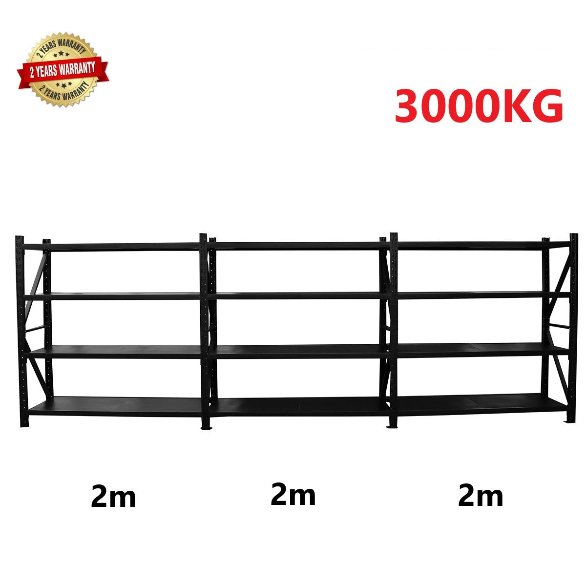 6.0m(W) x 2.4m(H) x 0.6m(D) 3000kg Connecting Shelving Black